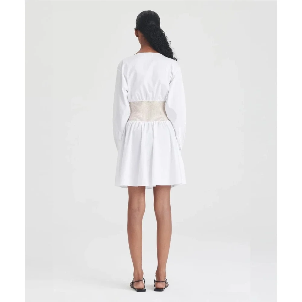 Naadam NWT Cotton Cashmere Mixed Media Mini‎ Dress Size Small in Latte - Picture 2 of 8